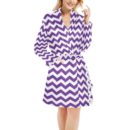 Chevron Purple Pattern Print Design 03 Women's Fleece Robe