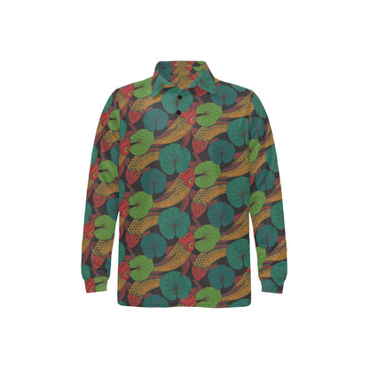 KOI Fish Pattern Print Design 01 Long Sleeve Polo Shirt For Men's