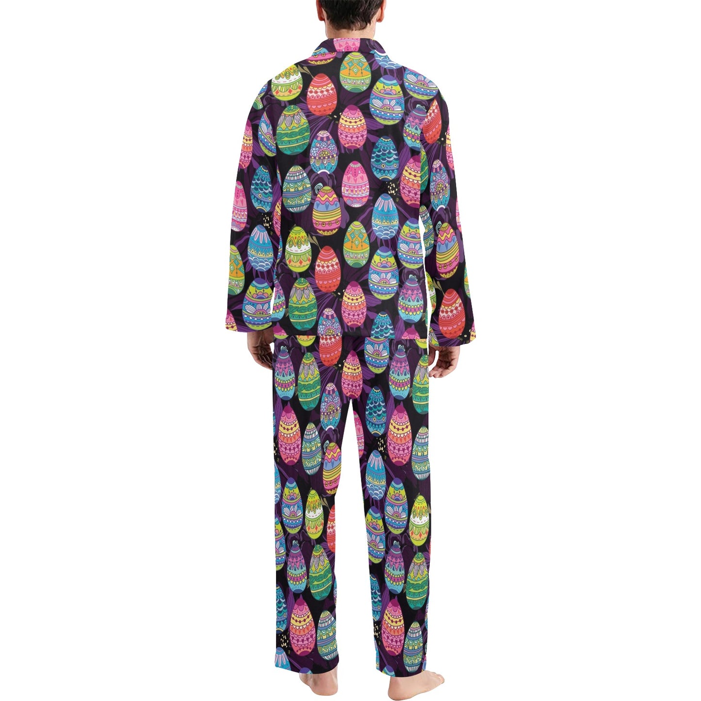 Easter Eggs Pattern Print Design RB08 Men's Long Pajama Set