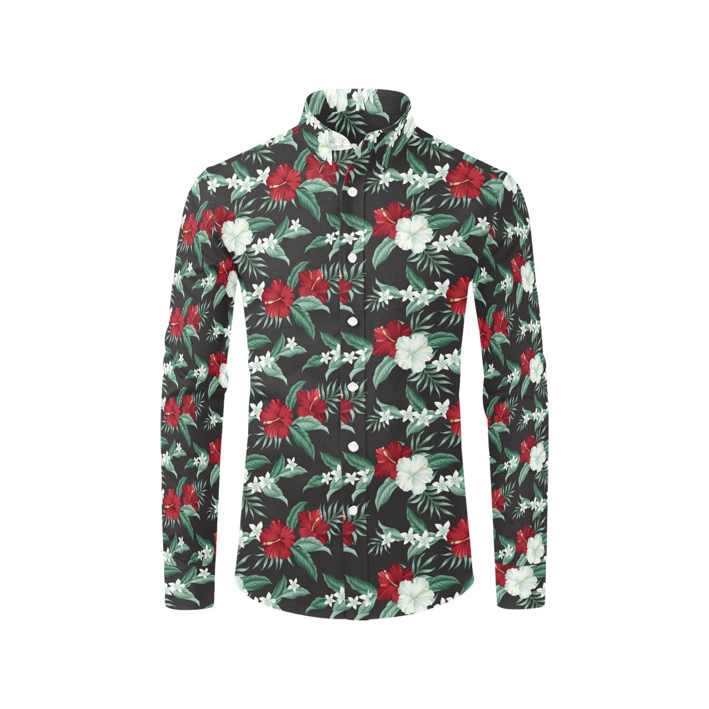Tropical Flower Print Design LKS303 Men's Long Sleeve Dress Shirt