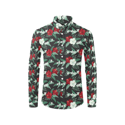 Tropical Flower Print Design LKS303 Men's Long Sleeve Dress Shirt