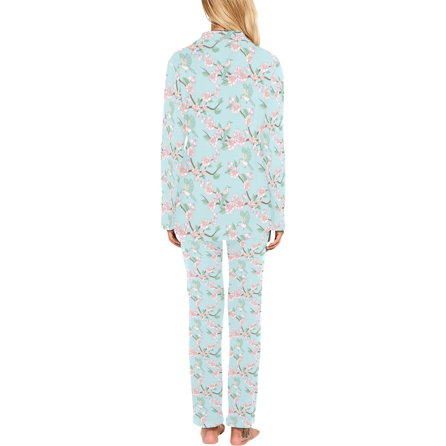 Cherry Blossom Pattern Print Design 02 Women's Long Pajama Set