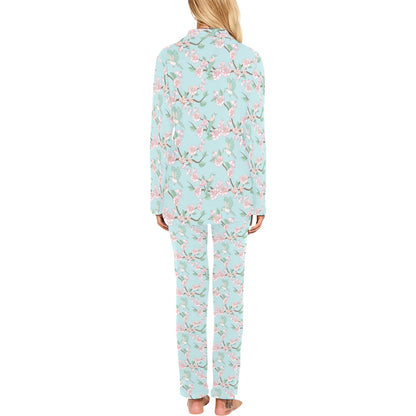 Cherry Blossom Pattern Print Design 02 Women's Long Pajama Set