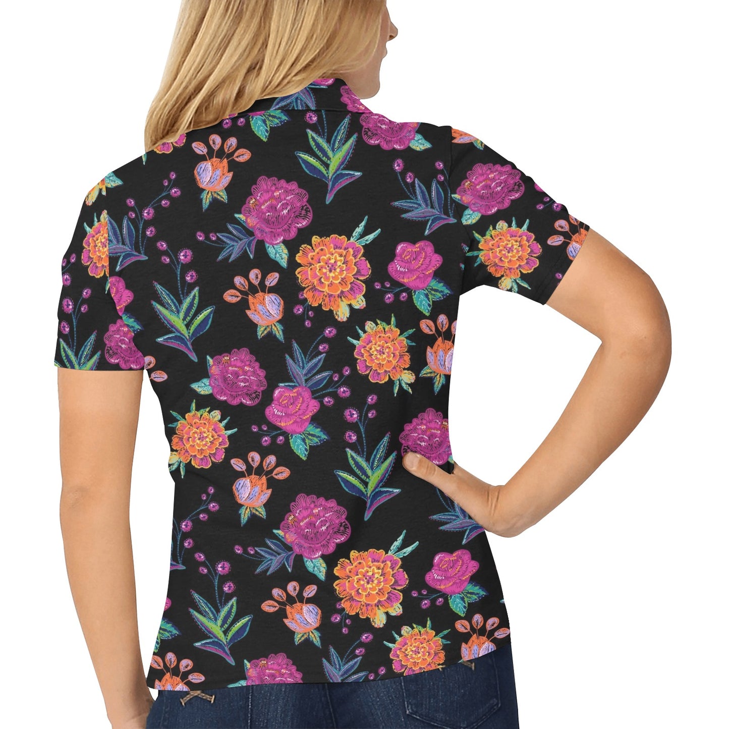 Marigold Pattern Print Design MR02 Women's Polo Shirt
