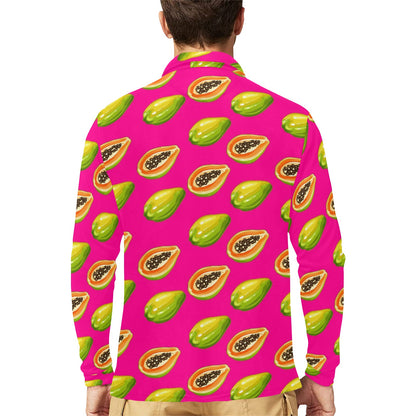 Papaya Pattern Print Design PP02 Long Sleeve Polo Shirt For Men's