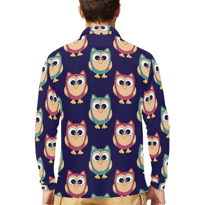 Owl Pattern Print Design A06 Long Sleeve Polo Shirt For Men's