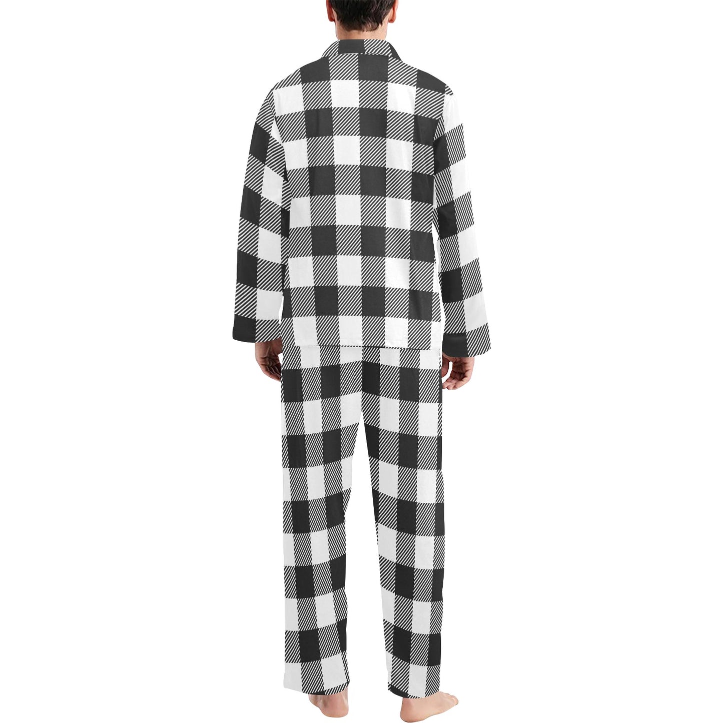 Buffalo check Black white Pattern Print Design 04 Men's Long Pajama Set
