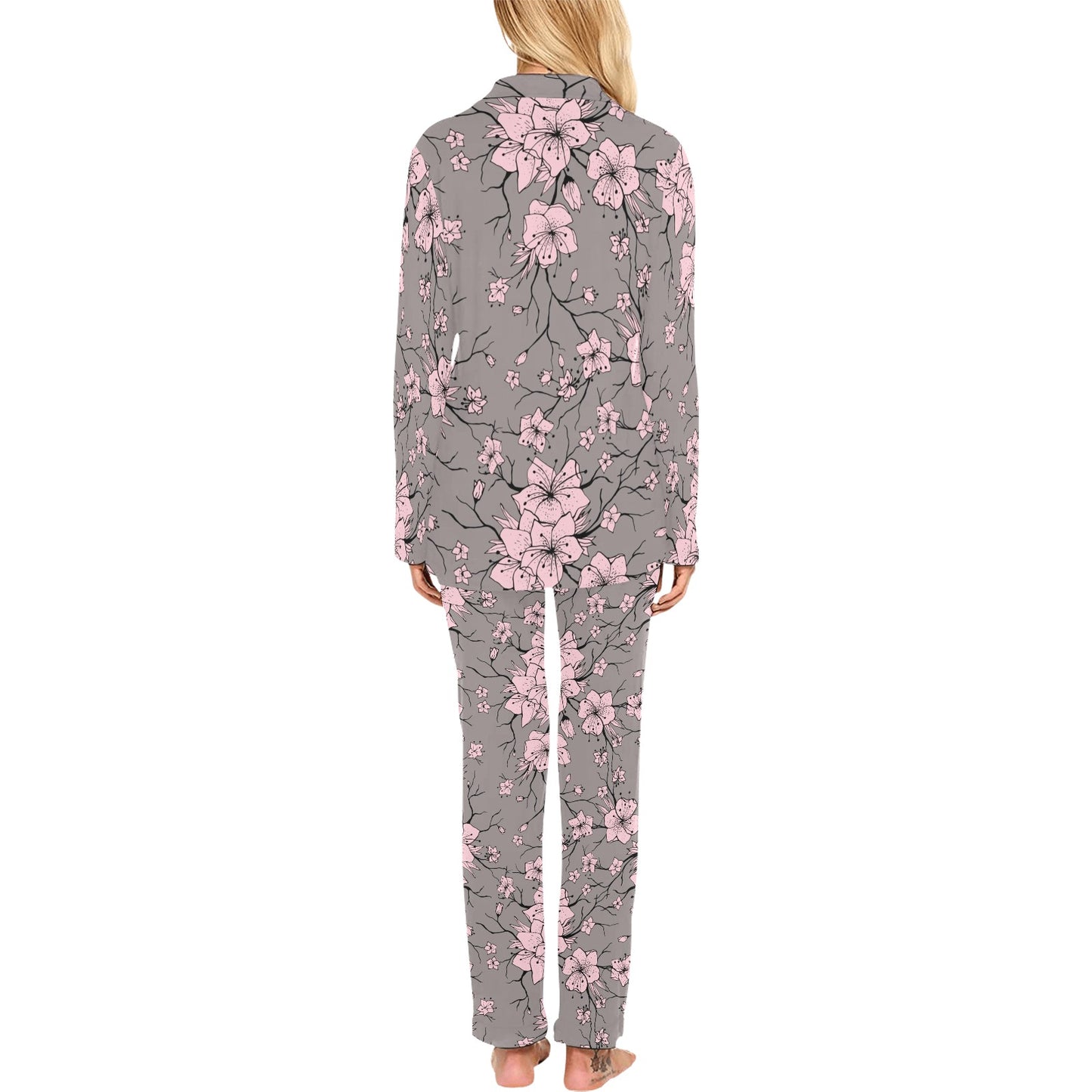 Cherry Blossom Pattern Print Design CB05 Women's Long Pajama Set