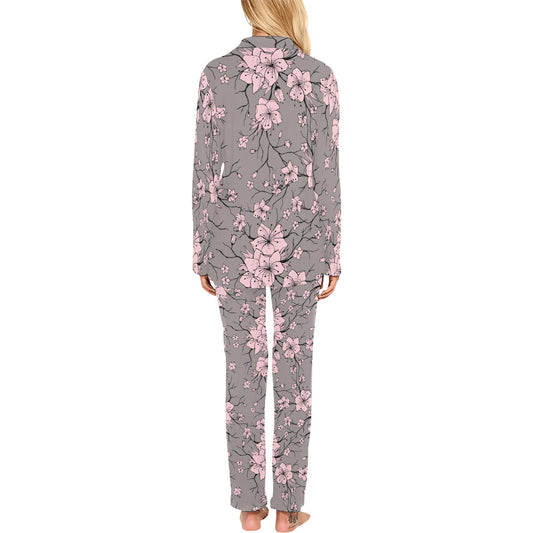Cherry Blossom Pattern Print Design CB05 Women's Long Pajama Set