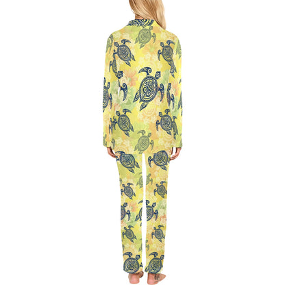 Hawaiian Turtle Tribal Design Print Women's Long Pajama Set