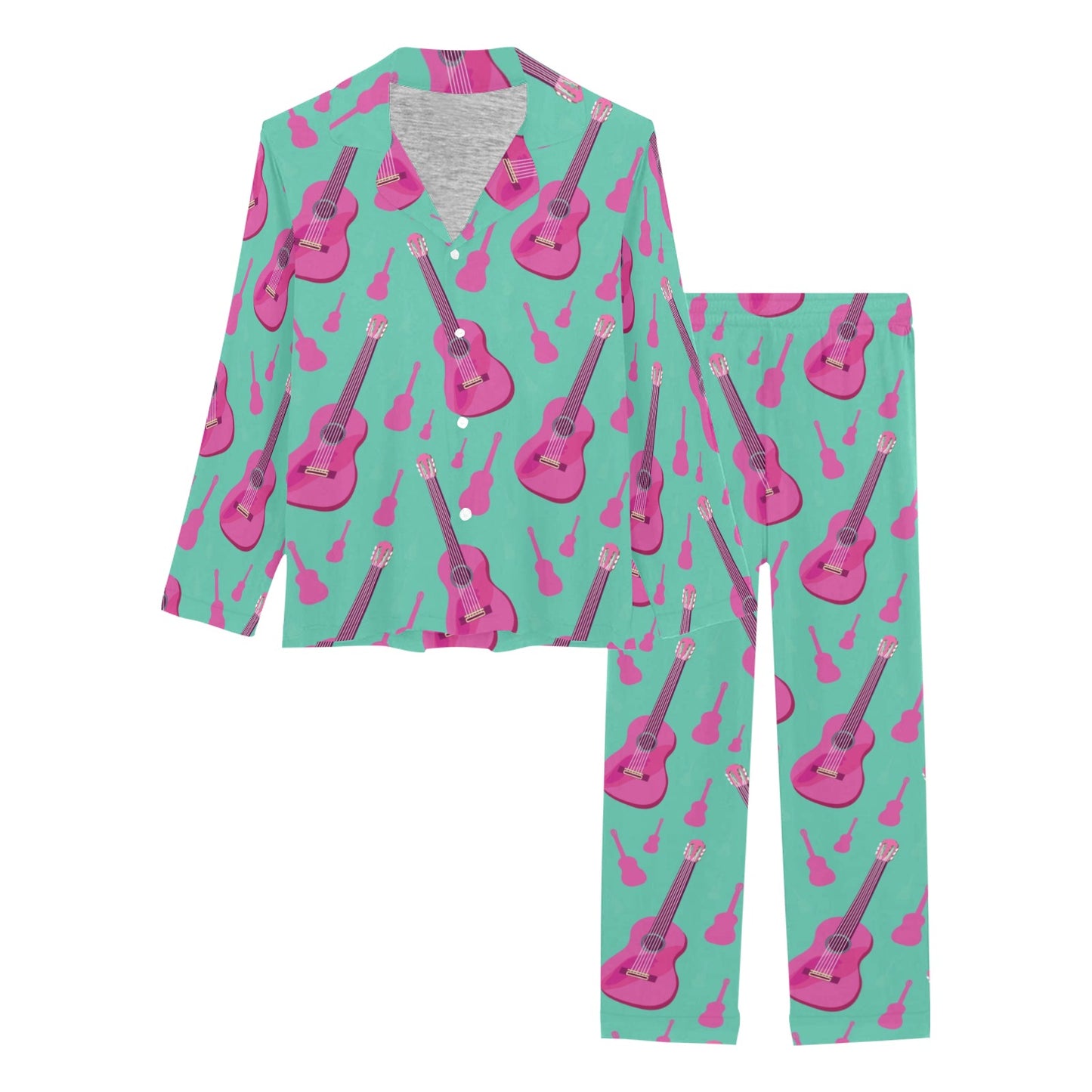 Acoustic Guitar Print Design LKS405 Women's Long Pajama Set