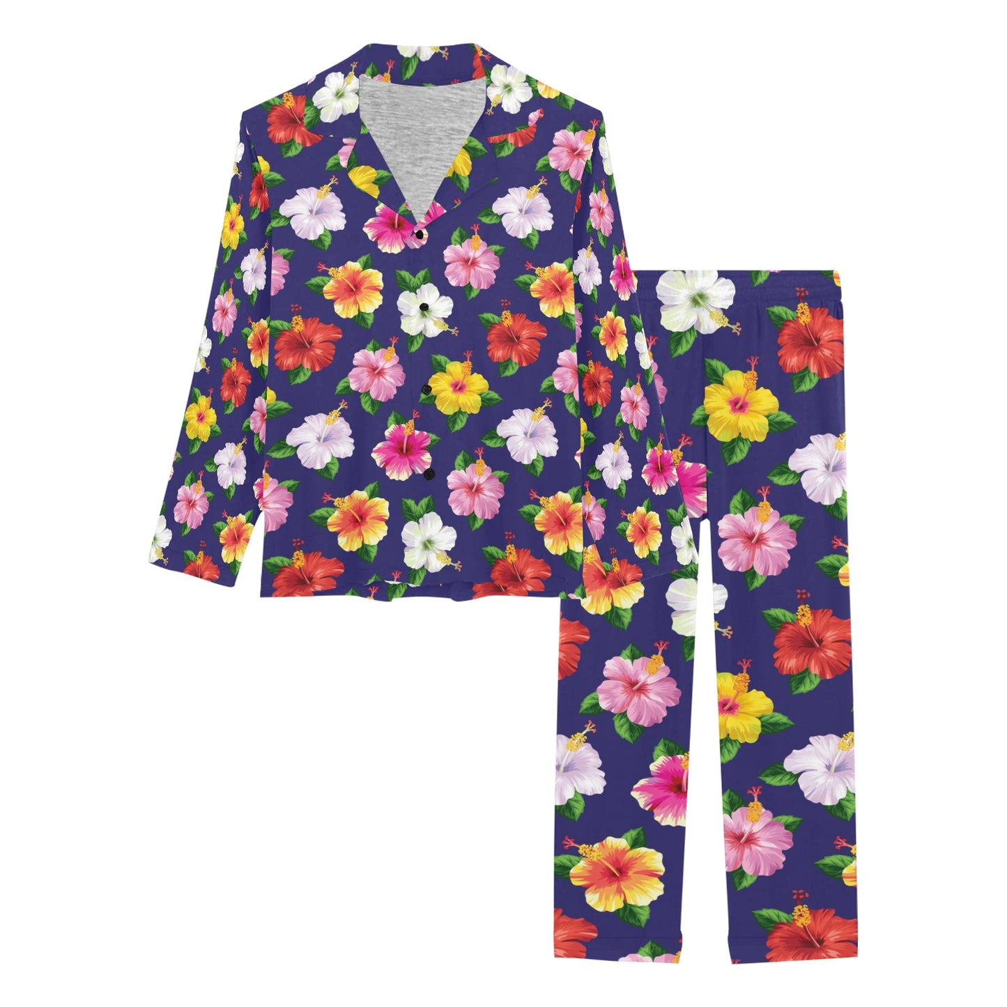 Hibiscus Colorful Print Design LKS301 Women's Long Pajama Set