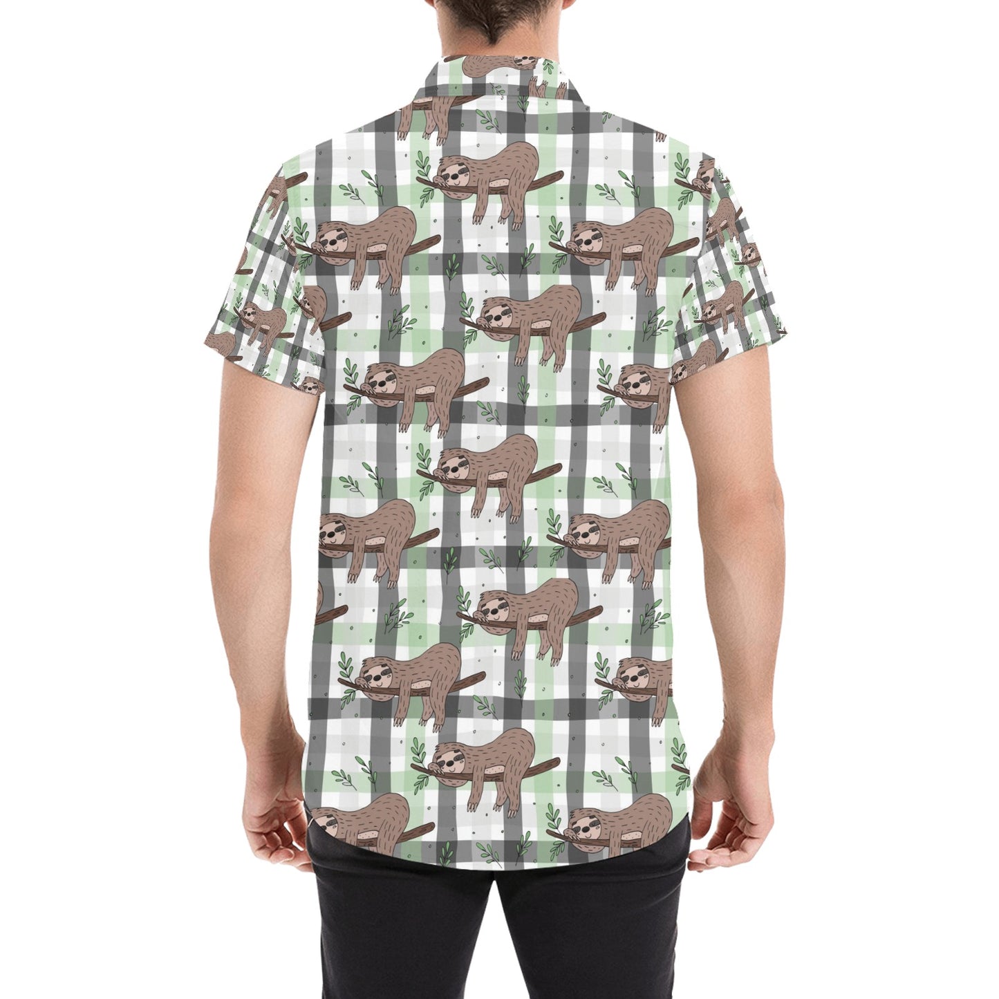 Sloth Print Design LKS301 Men Short Sleeve Button Up Shirt