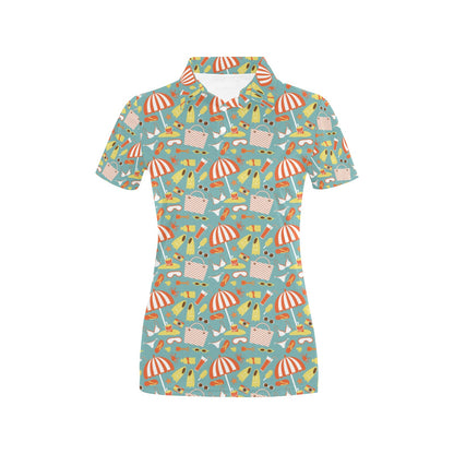 Beach Scene Pattern Print Design 02 Women's Polo Shirt