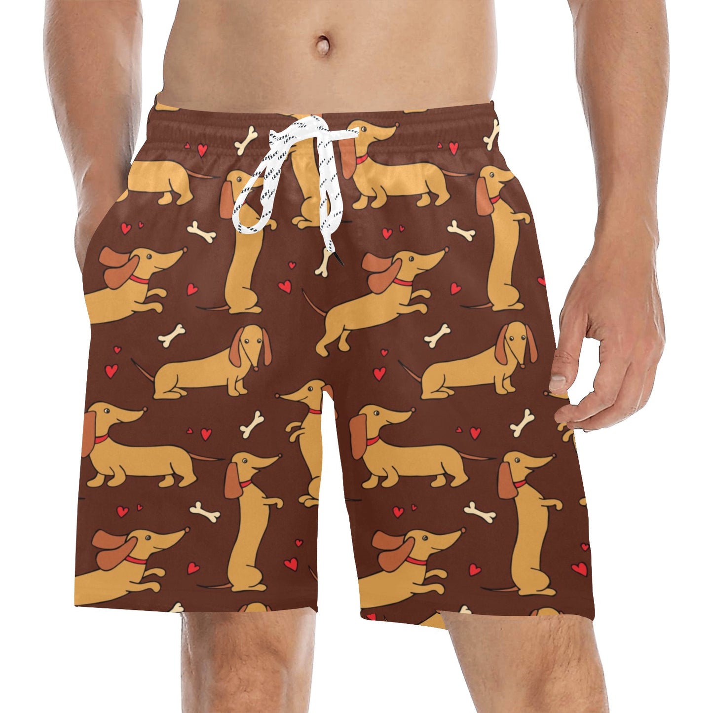 Dachshund Happy Print Pattern Men's Swim Trunks Beach Shorts