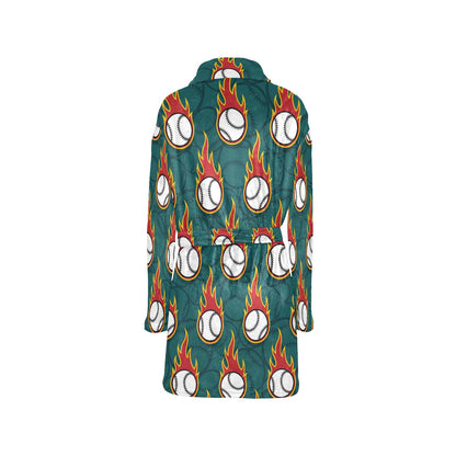 Baseball Fire Print Pattern Women's Fleece Robe