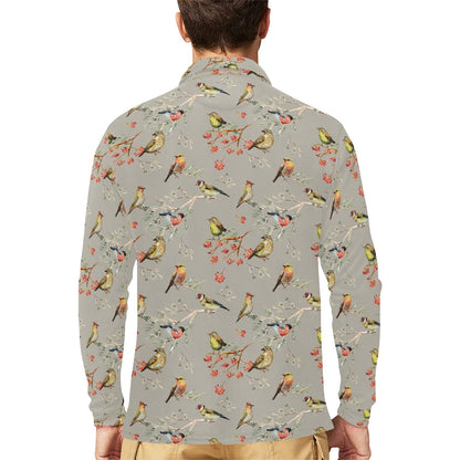 Birds Pattern Print Design 03 Long Sleeve Polo Shirt For Men's