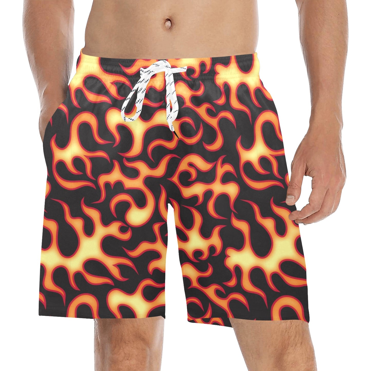 Flame Fire Themed Print Men's Swim Trunks Beach Shorts