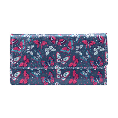 Butterfly Red Deep Blue Print Pattern Women's Trifold Wallet