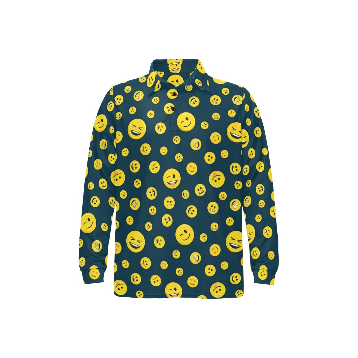 Smiley Face Emoji Print Design LKS301 Long Sleeve Polo Shirt For Men's
