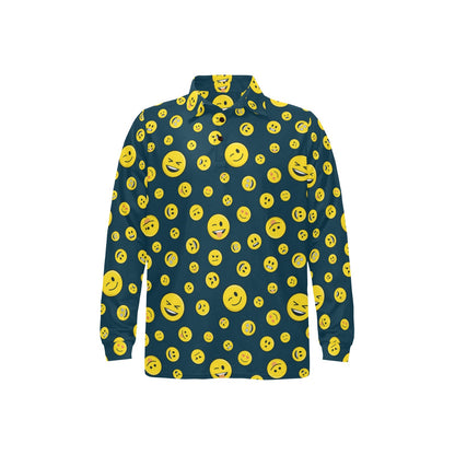 Smiley Face Emoji Print Design LKS301 Long Sleeve Polo Shirt For Men's