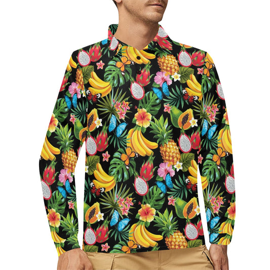 Tropical Fruits Pattern Print Design TF04 Long Sleeve Polo Shirt For Men's