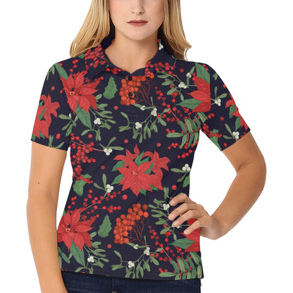 Poinsettia Pattern Print Design POT02 Women's Polo Shirt