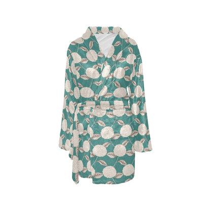 Hydrangea Pattern Print Design HD03 Women's Fleece Robe