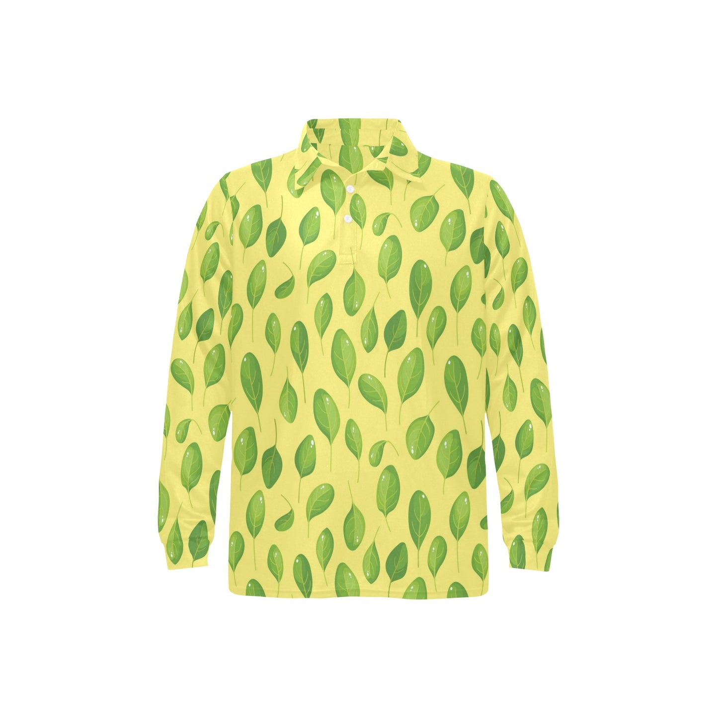 Spinach Print Design LKS302 Long Sleeve Polo Shirt For Men's