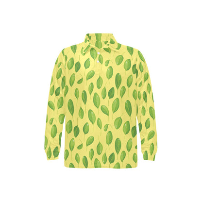 Spinach Print Design LKS302 Long Sleeve Polo Shirt For Men's