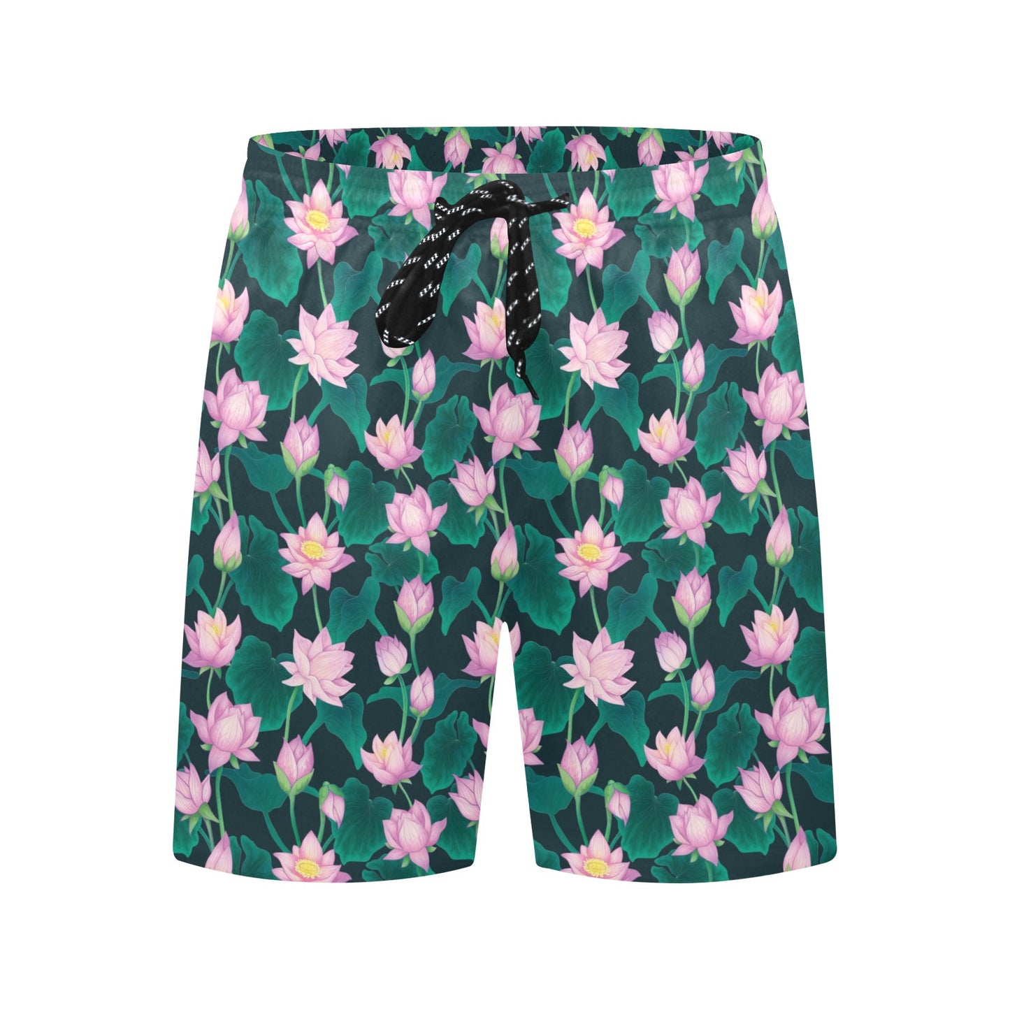 Water Lily Print Design LKS302 Men's Swim Trunks Beach Shorts