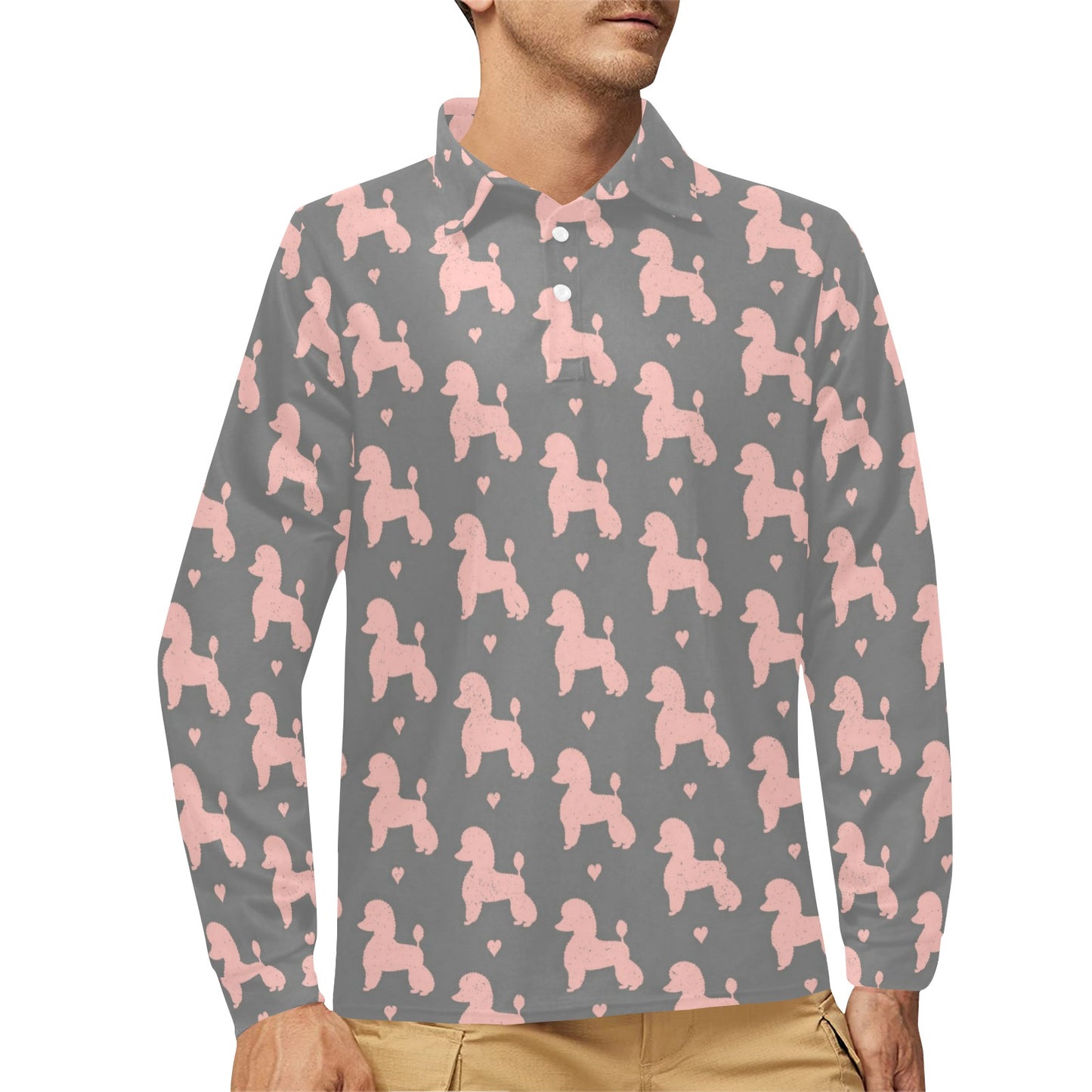 Poodle Pattern Print Design A02 Long Sleeve Polo Shirt For Men's