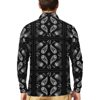 Bandana Paisley Black Print Design LKS308 Long Sleeve Polo Shirt For Men's