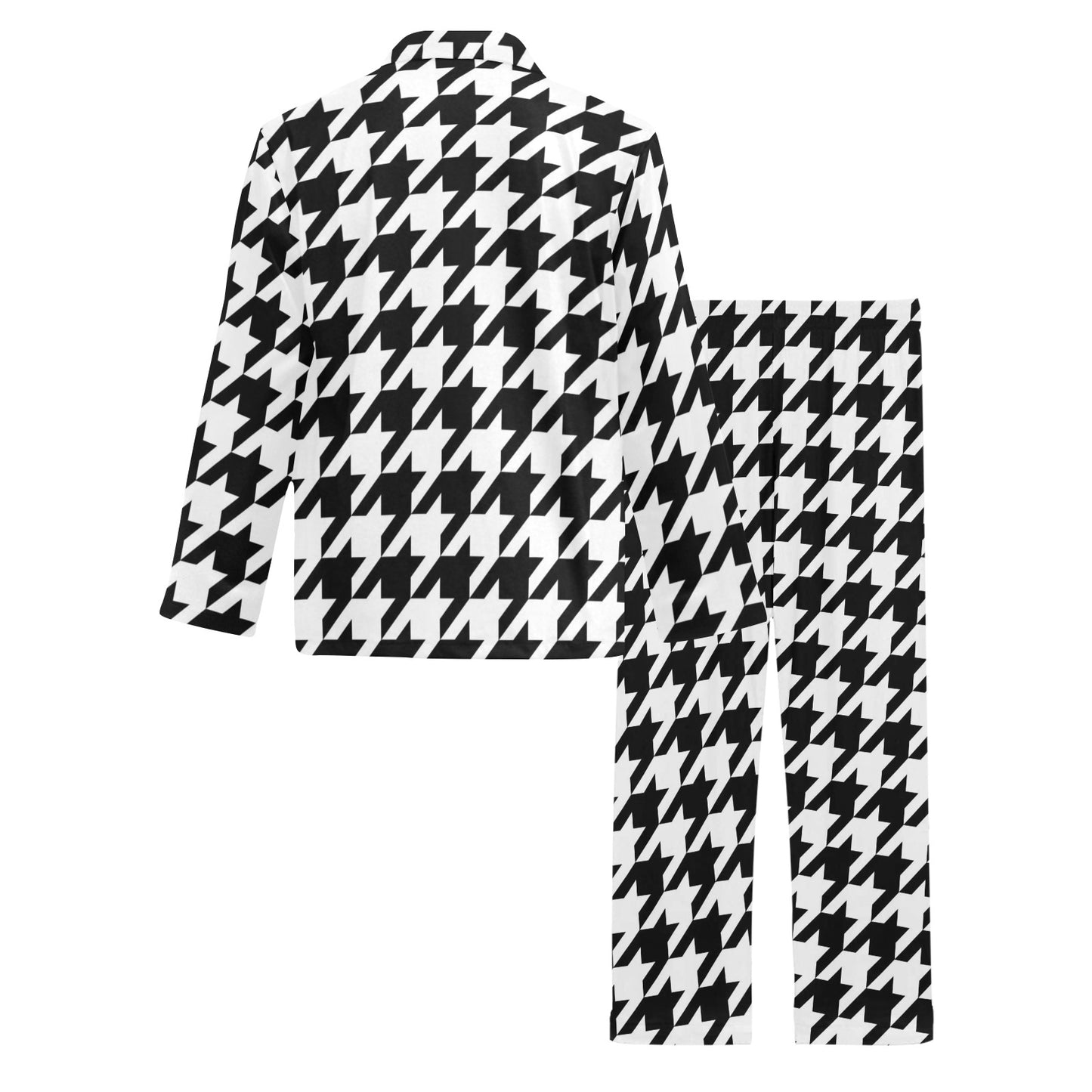Houndstooth Black White Pattern Print Design 05 Men's Long Pajama Set