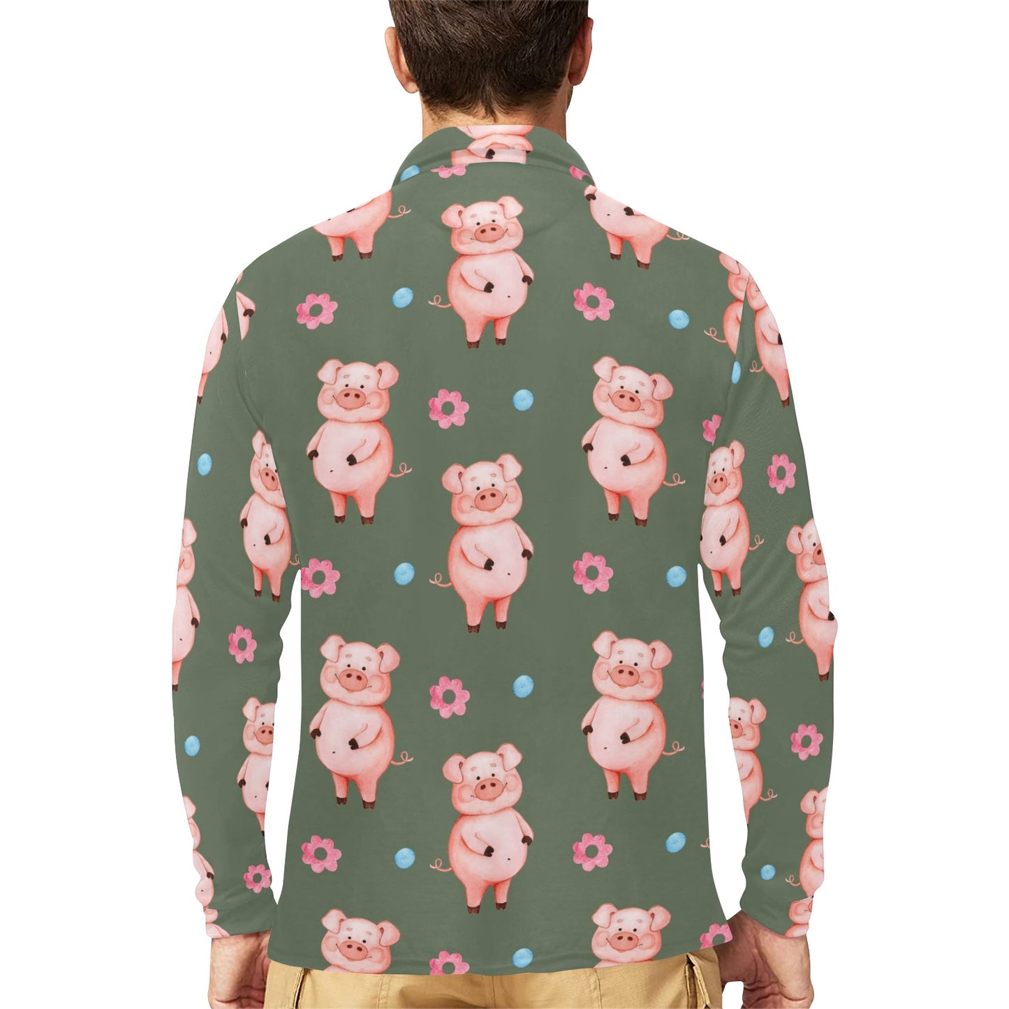 Pig Pattern Print Design 03 Long Sleeve Polo Shirt For Men's