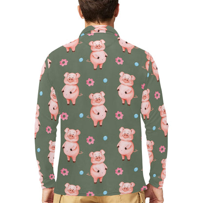 Pig Pattern Print Design 03 Long Sleeve Polo Shirt For Men's