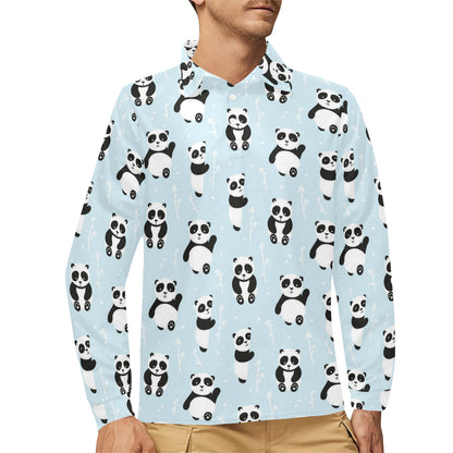 Panda Pattern Print Design A01 Long Sleeve Polo Shirt For Men's