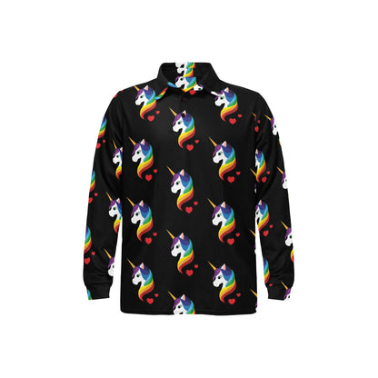 Rainbow Unicorn Pattern Print Design A03 Long Sleeve Polo Shirt For Men's