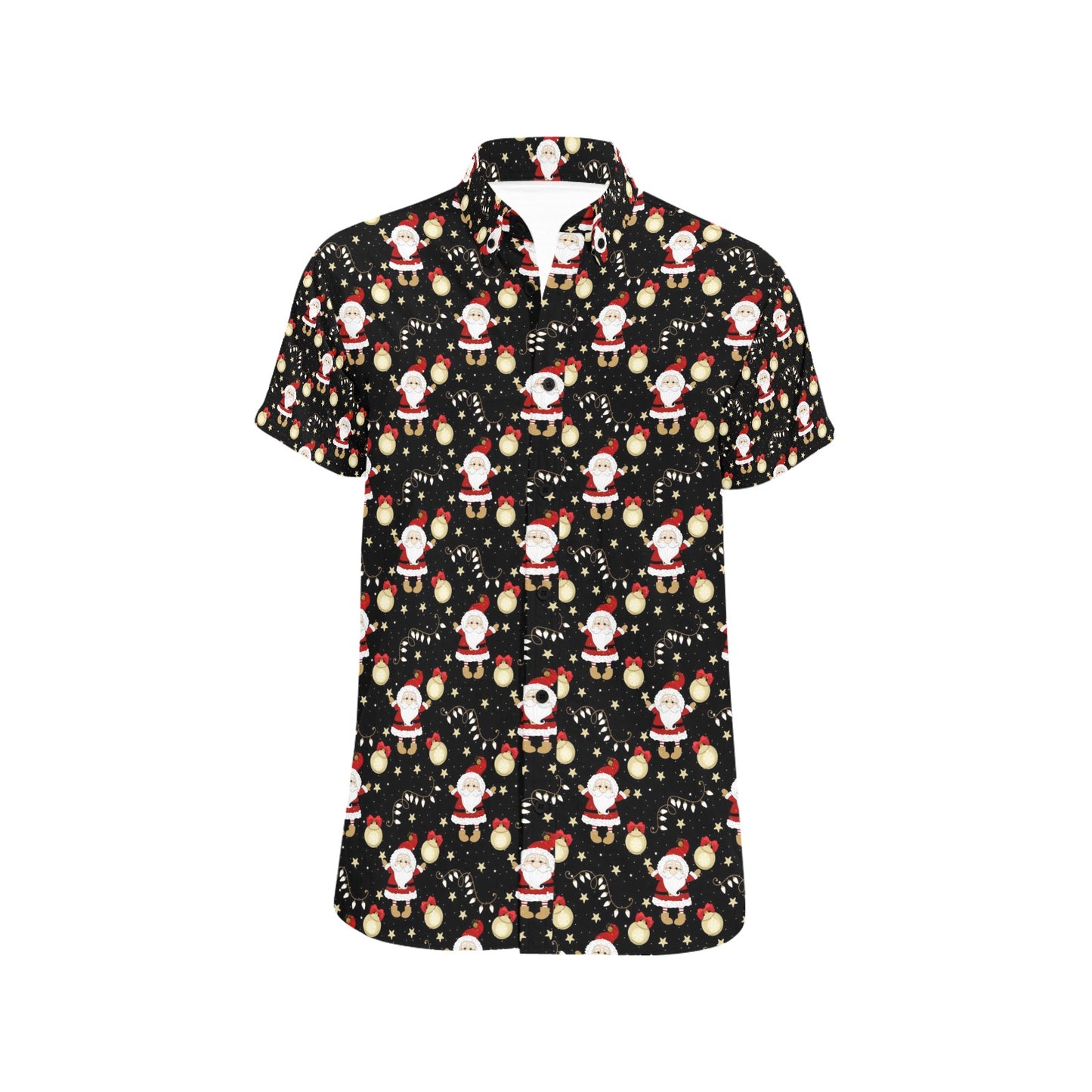 Santa Christmas Themed Print Design LKS307 Men Short Sleeve Button Up Shirt