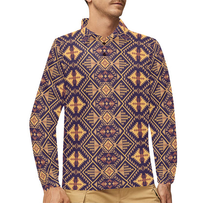 Aztec Pattern Print Design 09 Long Sleeve Polo Shirt For Men's
