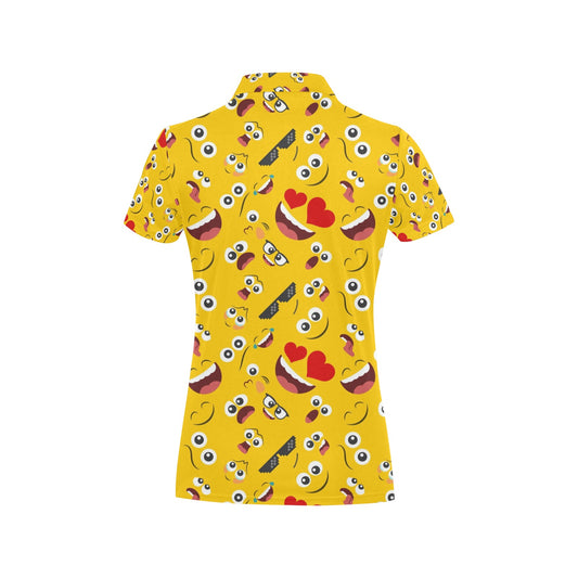 Emoji Face Print Pattern Women's Polo Shirt