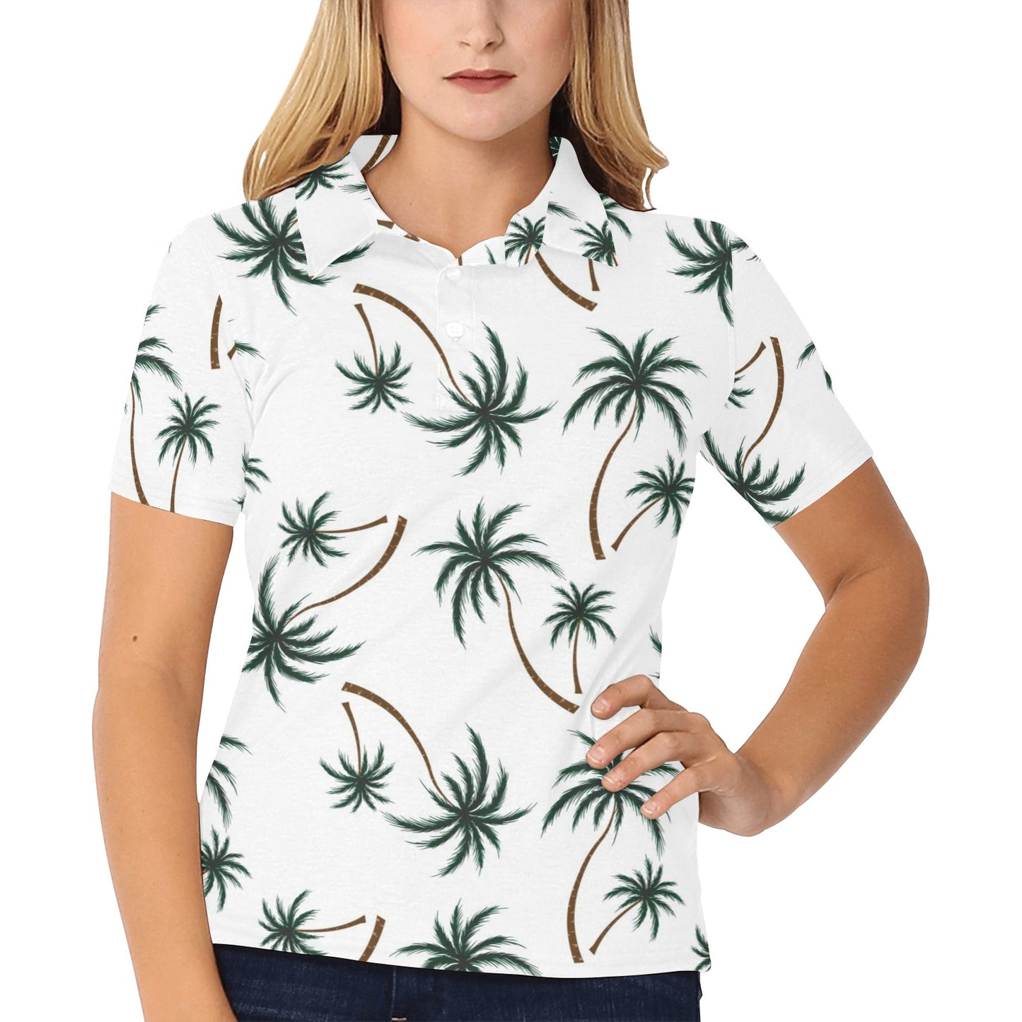 Palm Tree Pattern Print Design PT07 Women's Polo Shirt