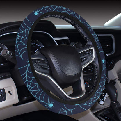 Spider Web Blue Print Design LKS304 Steering Wheel Cover with Elastic Edge