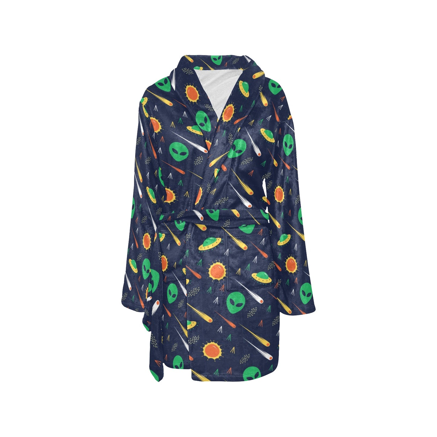 Alien UFO Pattern Print Design 05 Women's Fleece Robe