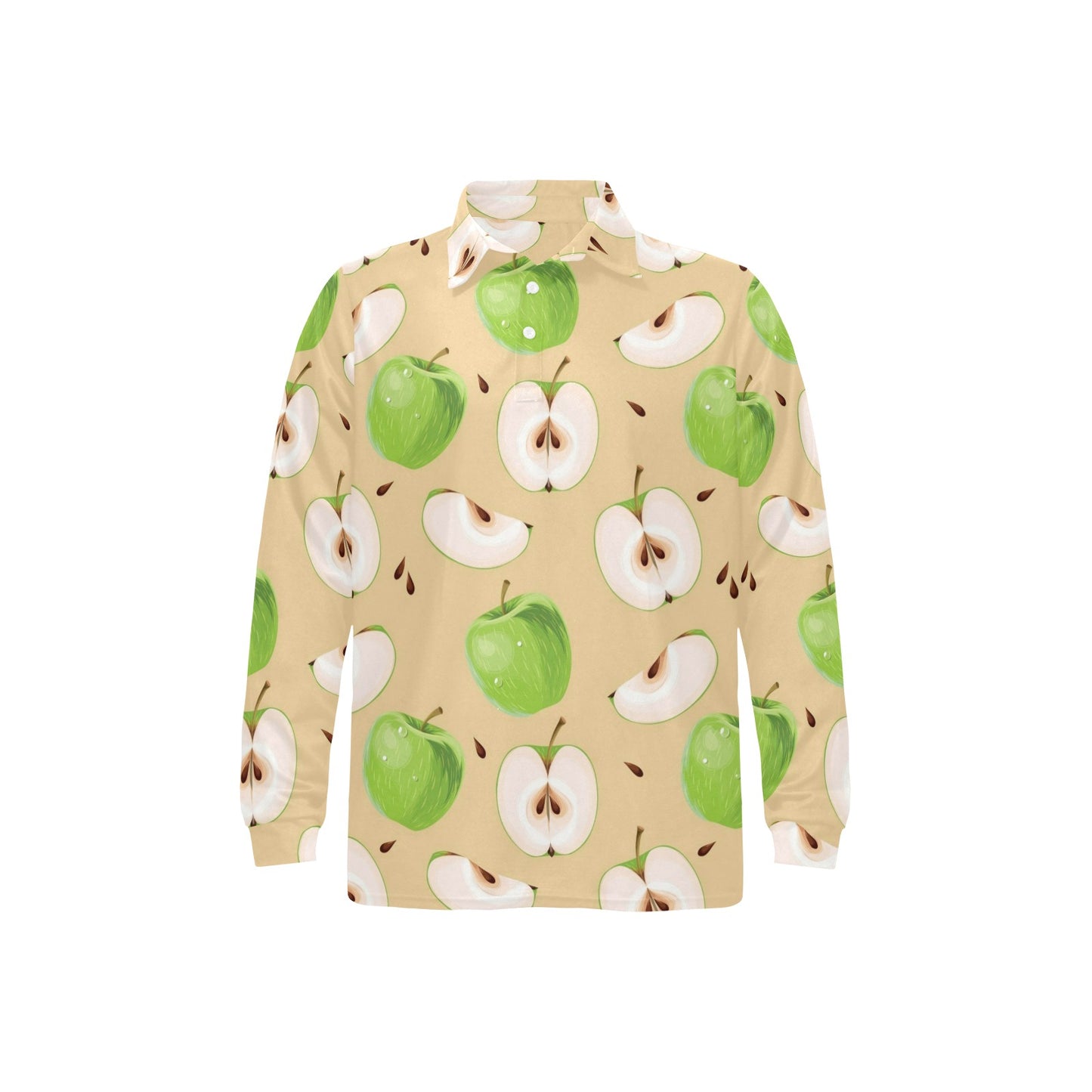 Apple Pattern Print Design AP07 Long Sleeve Polo Shirt For Men's