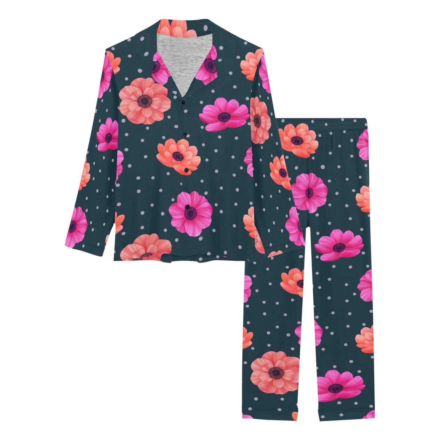 Anemone Pattern Print Design AM08 Women's Long Pajama Set