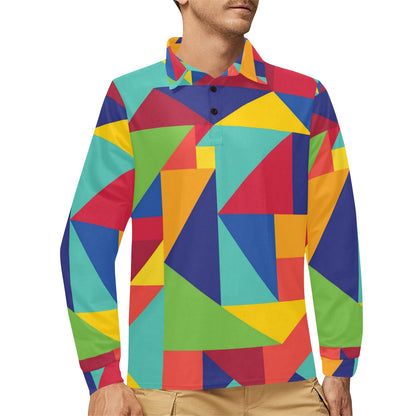 Mosaic Pattern Print Design 01 Long Sleeve Polo Shirt For Men's