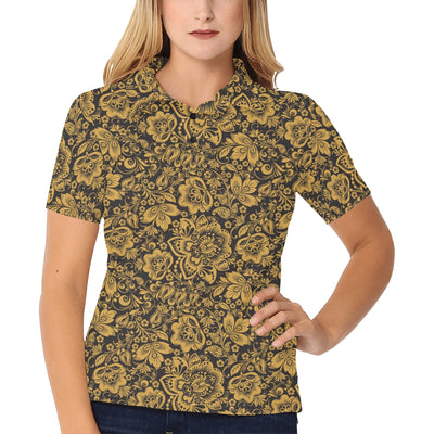 Brocade Gold Pattern Print Design 01 Women's Polo Shirt