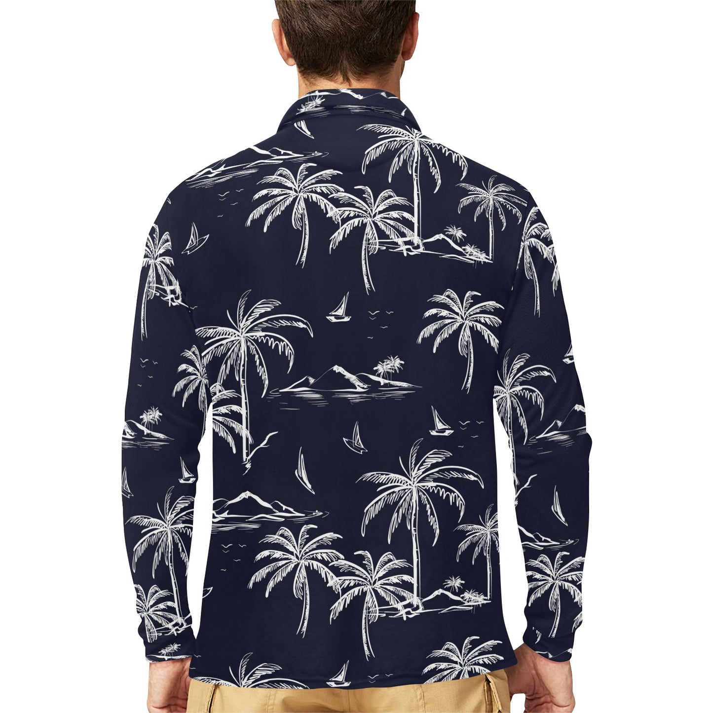 Pacific island Pattern Print Design A02 Long Sleeve Polo Shirt For Men's