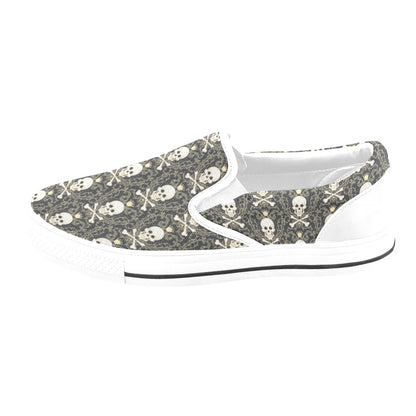 Skull King Print Design LKS307 White Slip Ons Canvas Women's Shoes